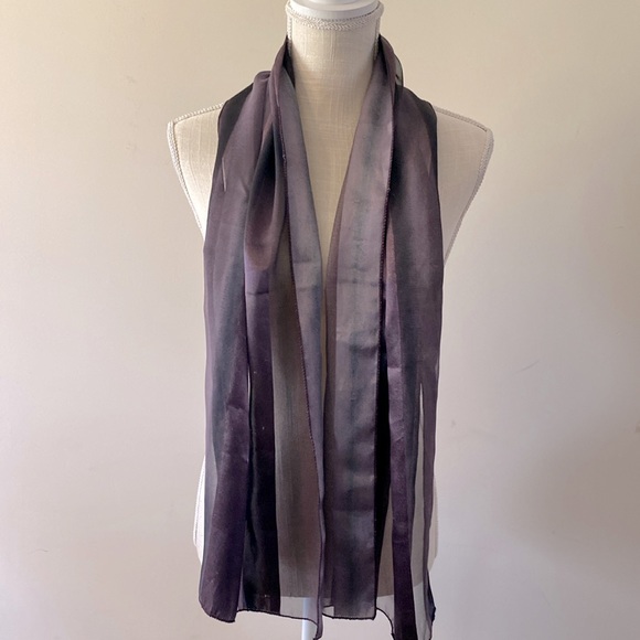 🌹Korean purple silk feel striped scarf many ways worn size 58”x14” - Picture 3 of 13